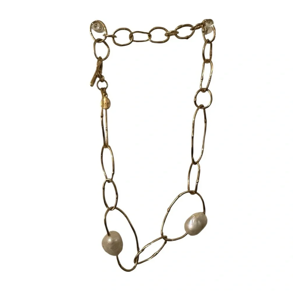 Velatti Gold Plated Chain Necklace with Baroque Pearl Accents